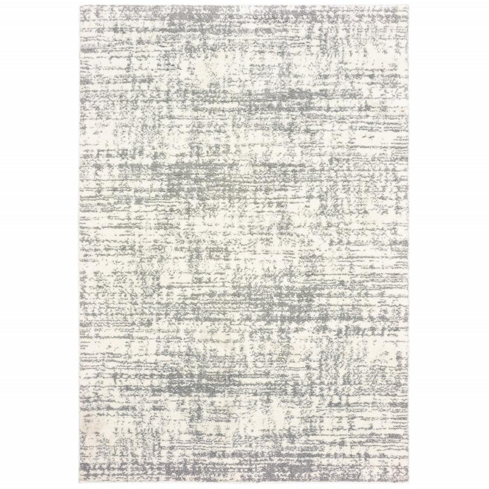 4’x6’ Ivory and Gray Abstract Strokes Area Rug - 388851. Picture 1