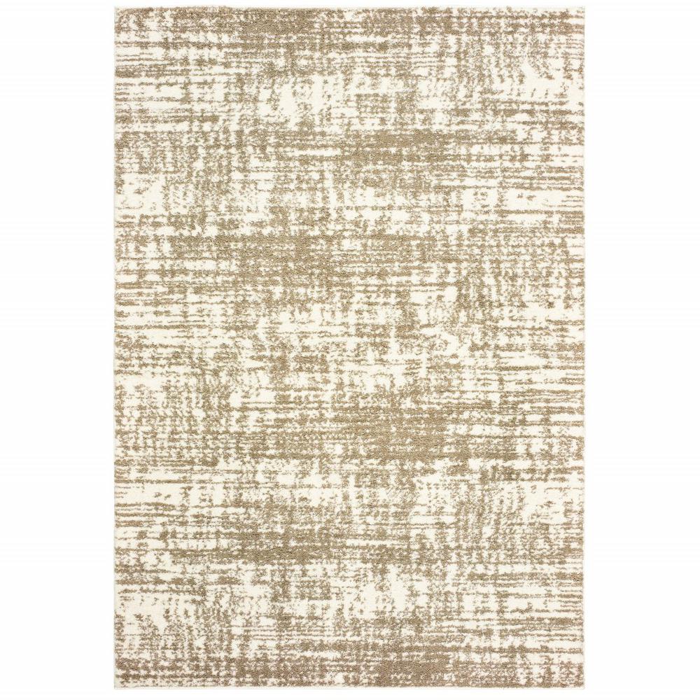8’x11’ Ivory and Gray Abstract Strokes Area Rug - 388860. Picture 1