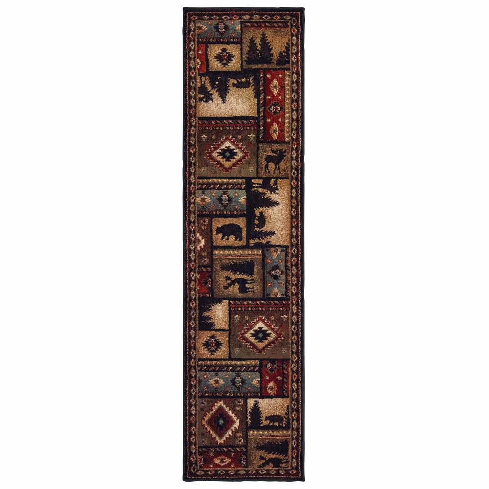 2’x8’ Black and Brown Nature Lodge Runner Rug - 388862. Picture 1