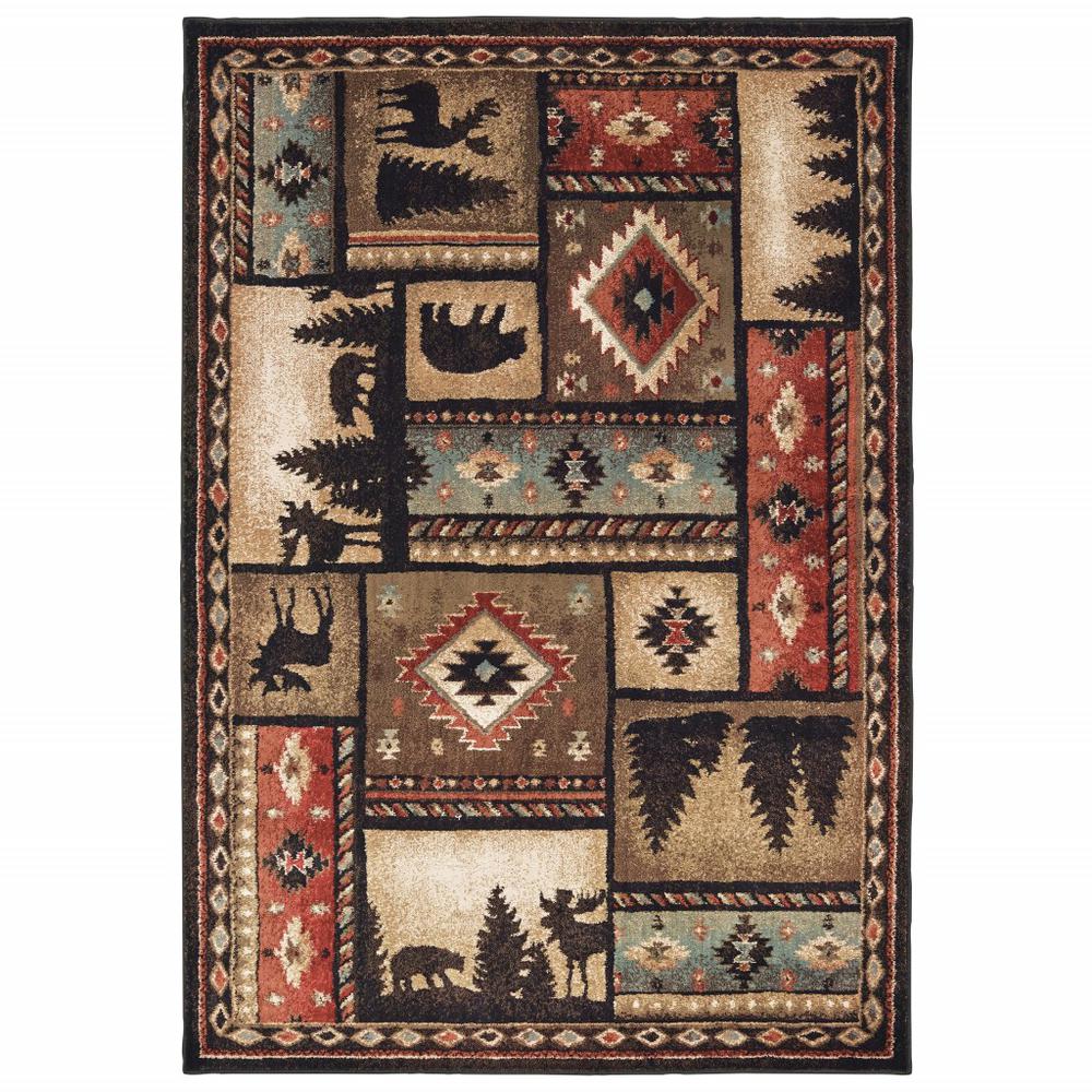 4’x6’ Black and Brown Nature Lodge Area Rug - 388863. Picture 1