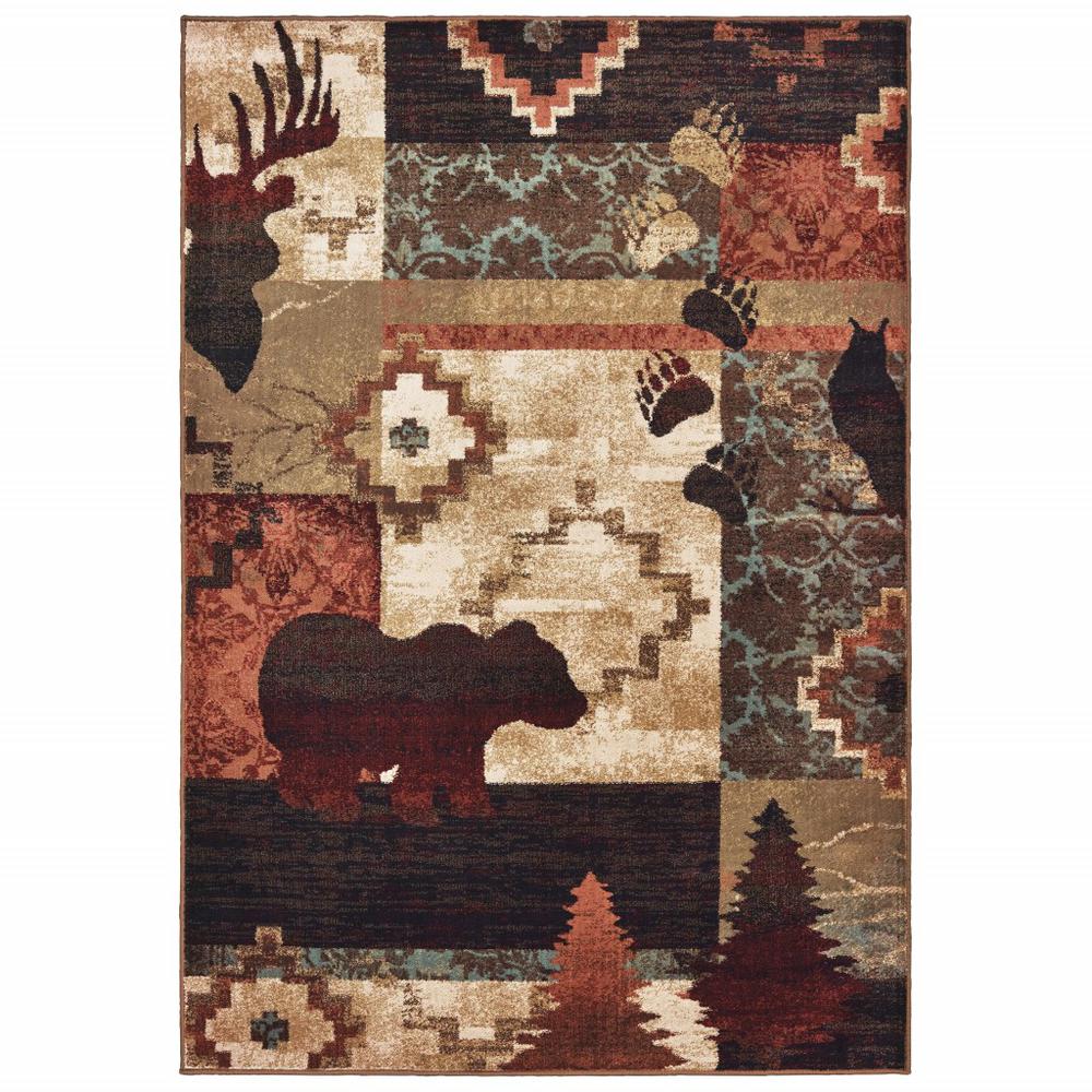 4’x6’ Rustic Brown Animal Lodge Area Rug - 388875. Picture 1