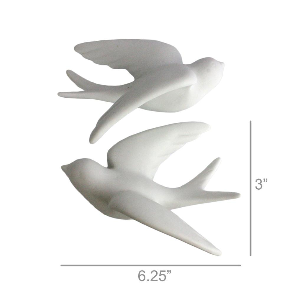 Set of 2 White Ceramic Sparrows Wall Décor - 388883. Picture 2