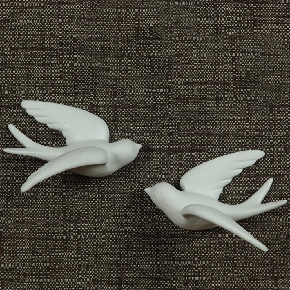 Set of 2 White Ceramic Sparrows Wall Décor - 388883. Picture 3