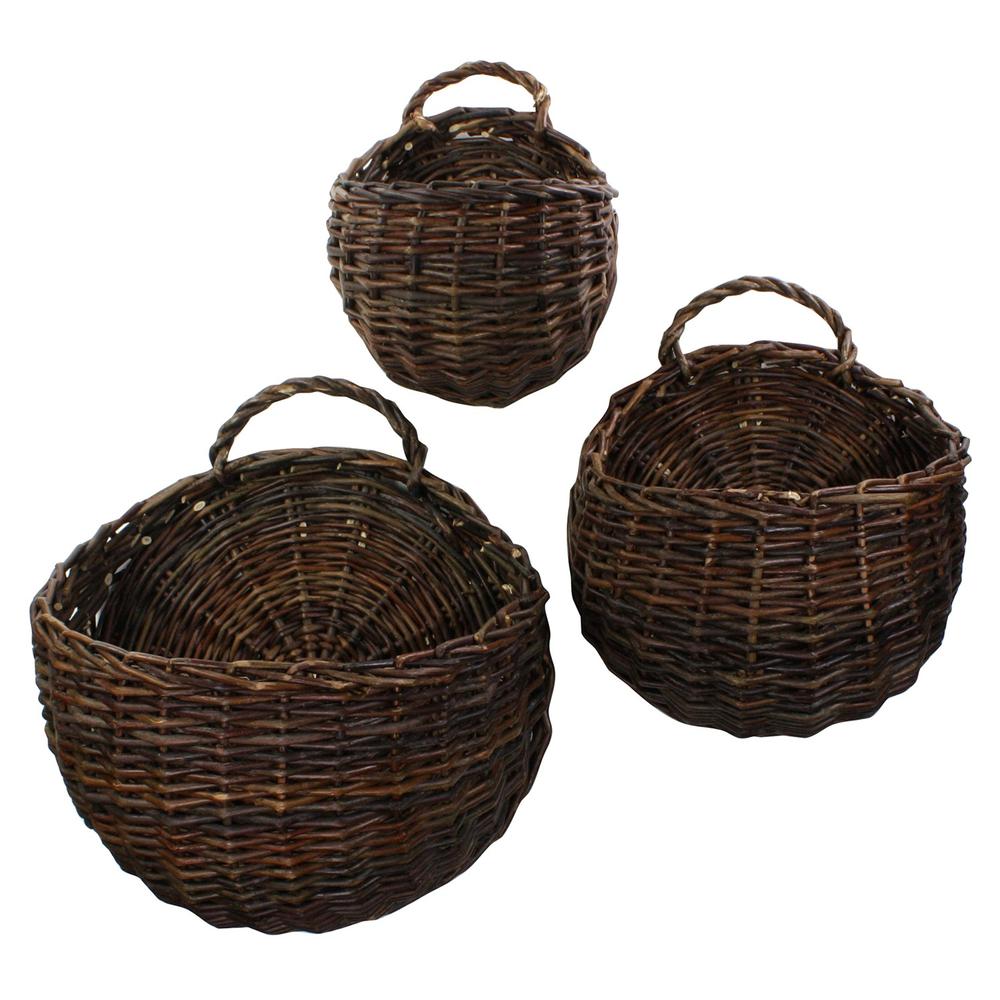 Set of 3 Rustic Brown Willow Wall Baskets - 388884. Picture 1