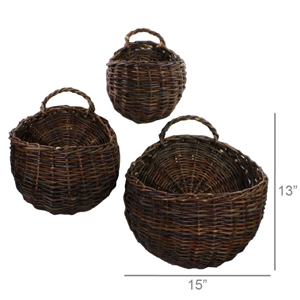 Set of 3 Rustic Brown Willow Wall Baskets - 388884. Picture 2