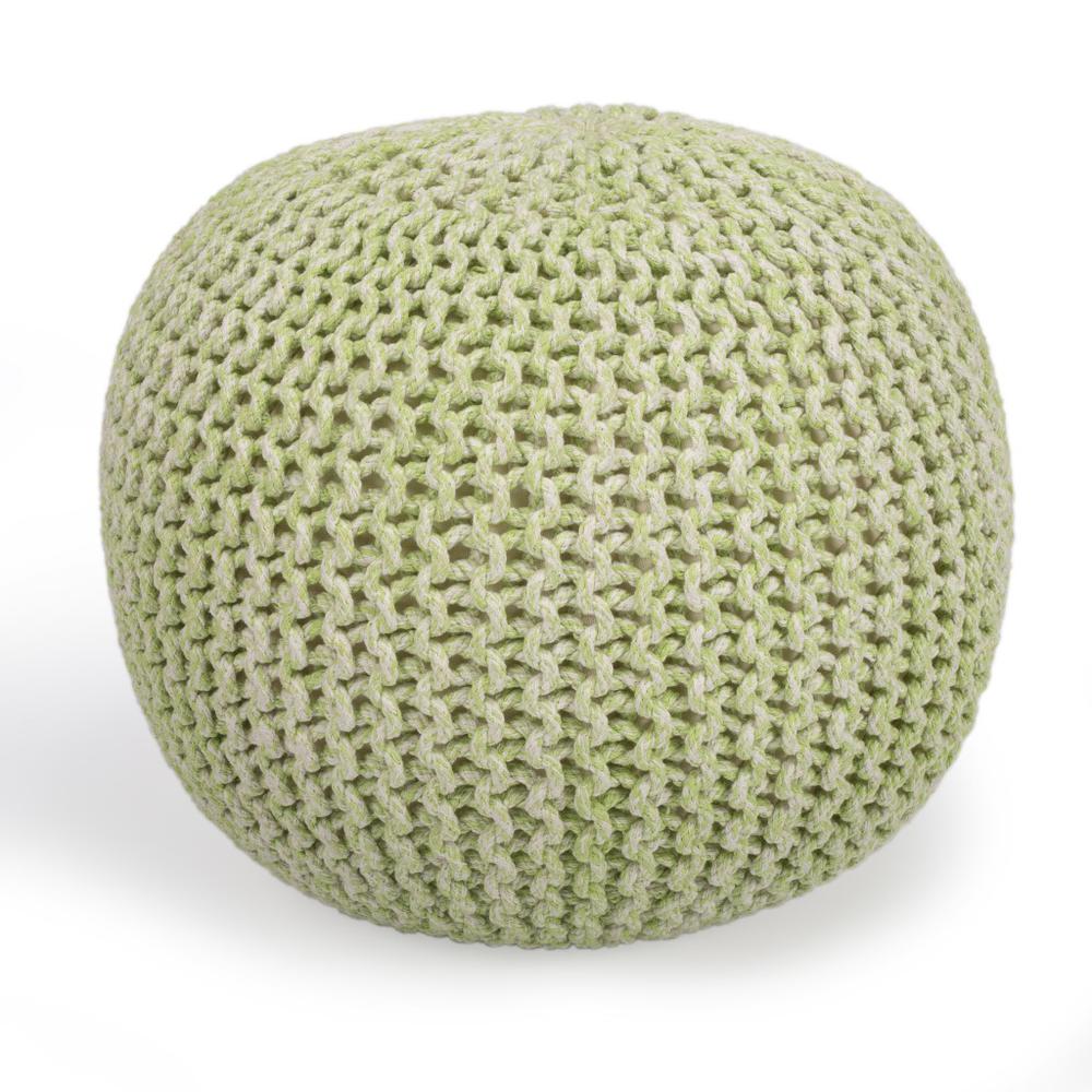 Cool Green Woven Pouf Ottoman Green. Picture 1