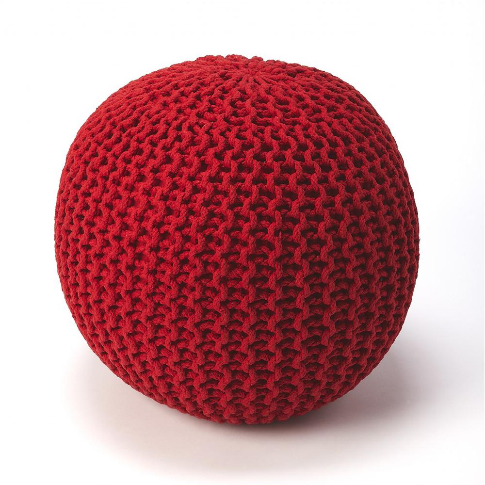 Cool Red Woven Pouf Ottoman Red. Picture 1