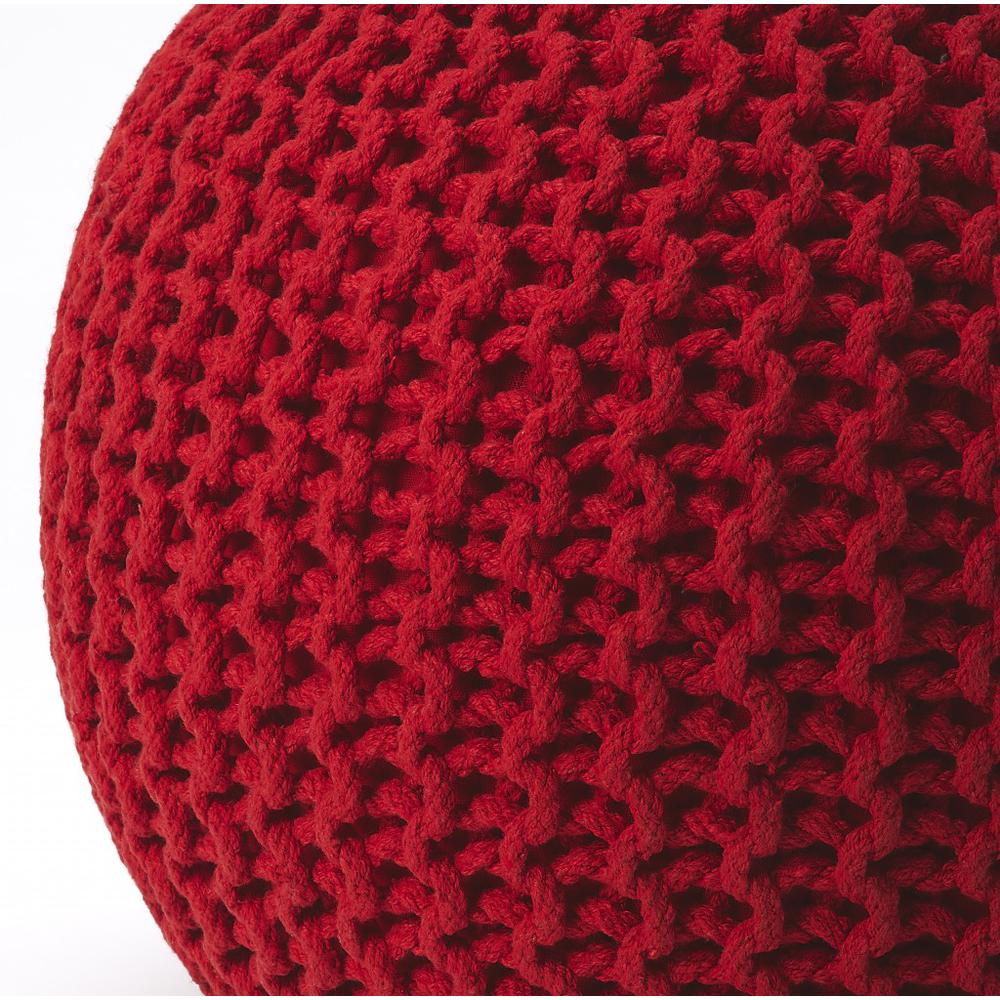Cool Red Woven Pouf Ottoman Red. Picture 2