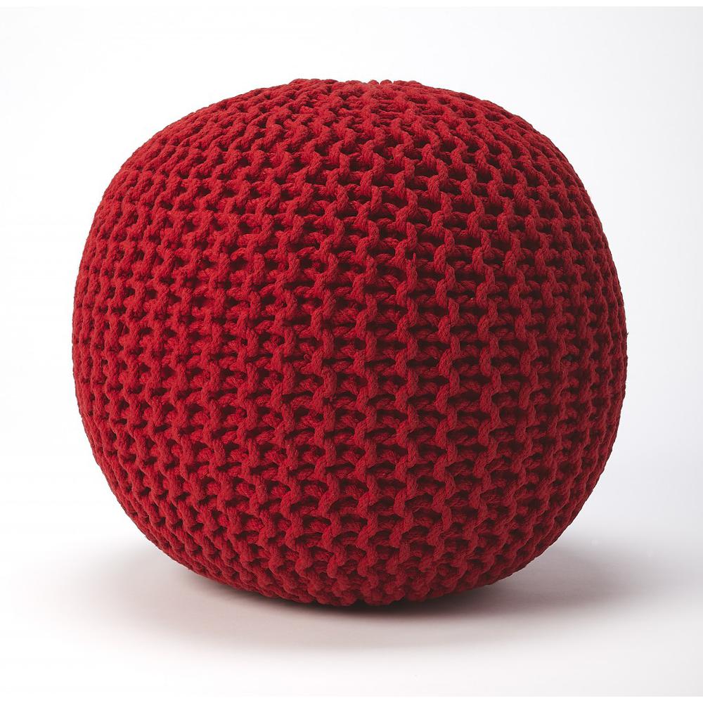 Cool Red Woven Pouf Ottoman Red. Picture 3