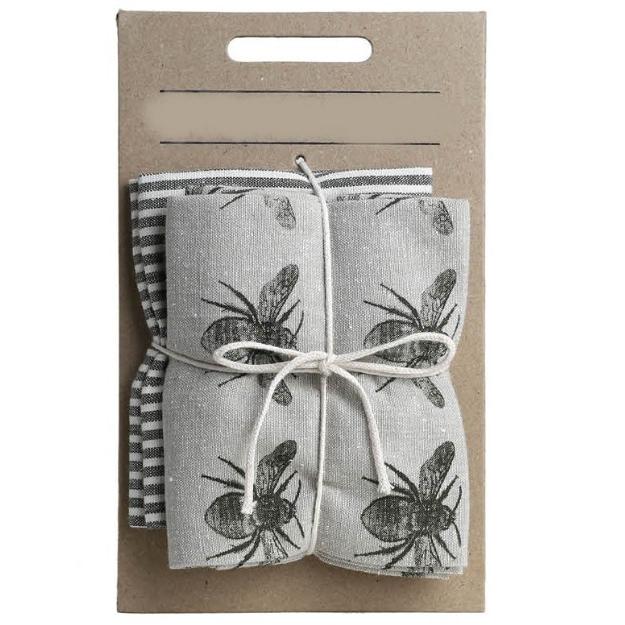 Set of Two Tea Towels with Dark Green Bumble Bee Oven Gloves - 388978. Picture 4
