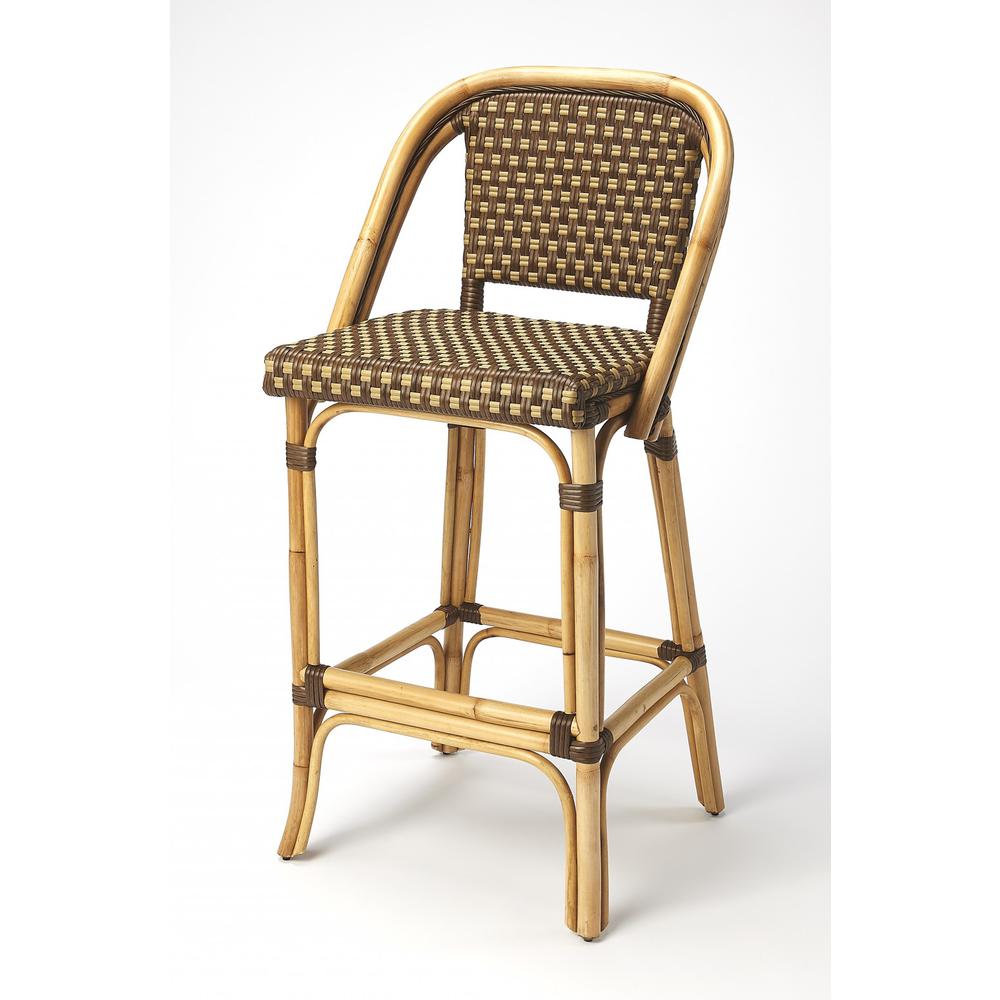 Brown and Beige Rattan Bar Stool Medium Brown. Picture 1