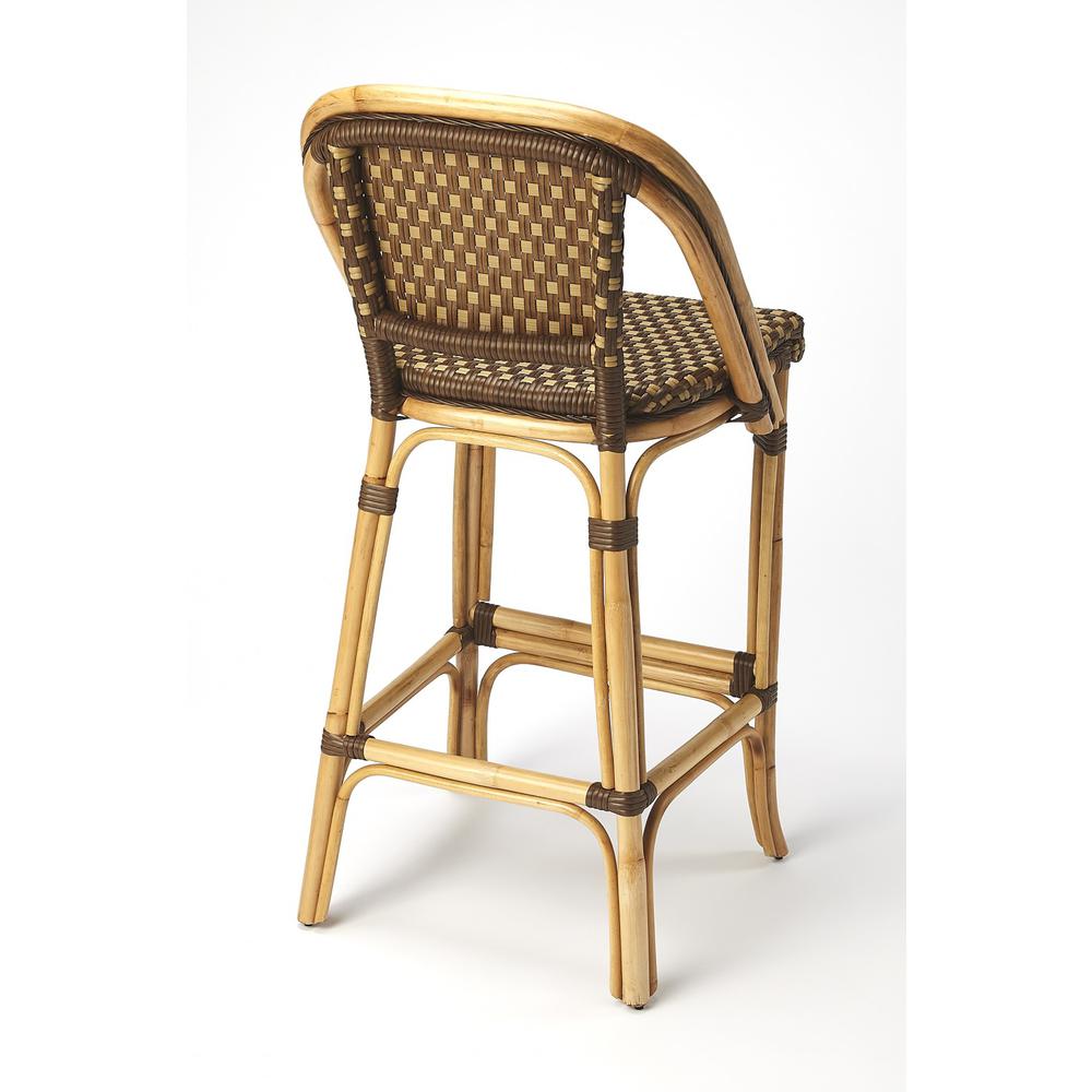 Brown and Beige Rattan Bar Stool Medium Brown. Picture 2