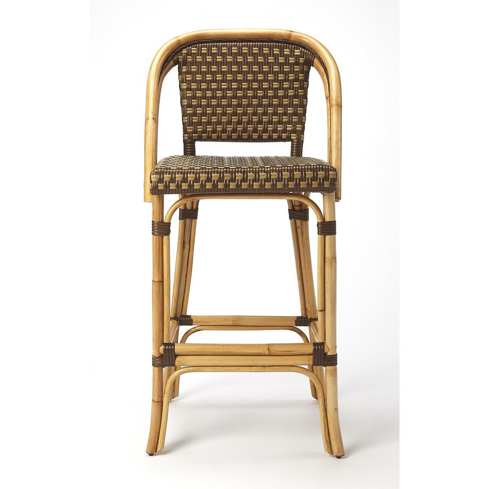Brown and Beige Rattan Bar Stool Medium Brown. Picture 4
