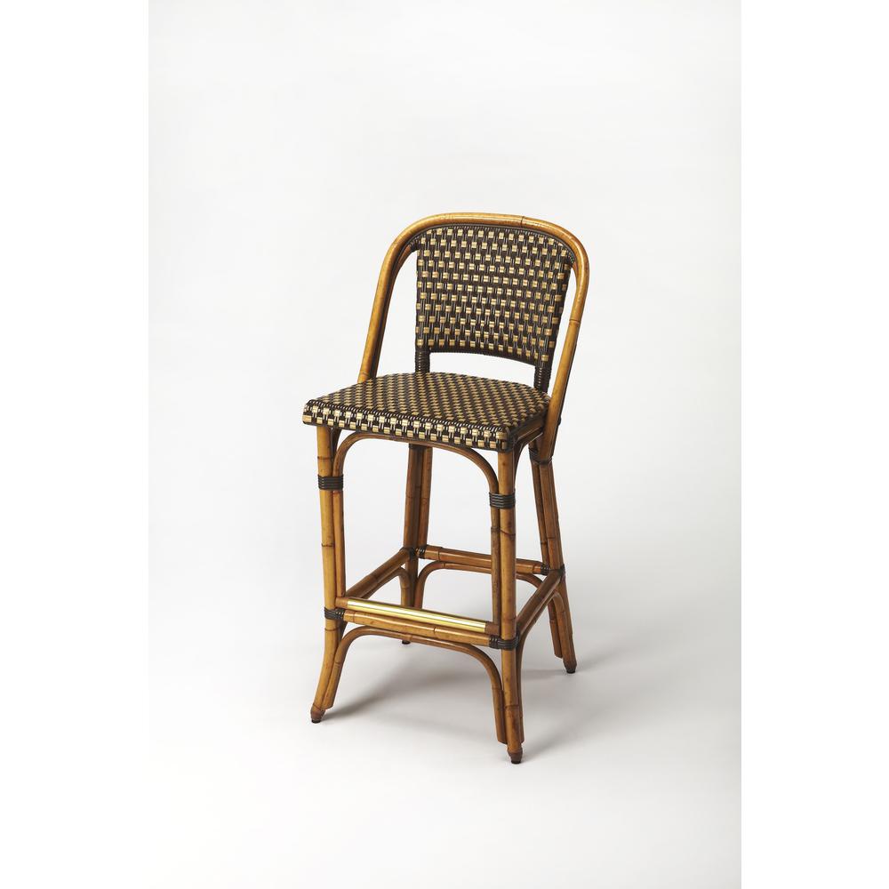 Brown and Beige Rattan Bar Stool Medium Brown. Picture 8