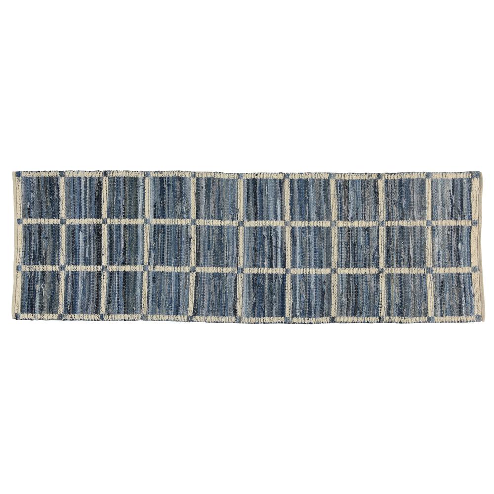 3' X 8' Blue and Gray Grid Runner Rug - 389077. Picture 1