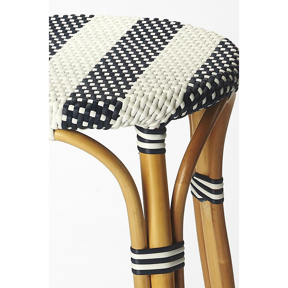 Navy Blue and White Rattan Bar Stool Blue. Picture 2