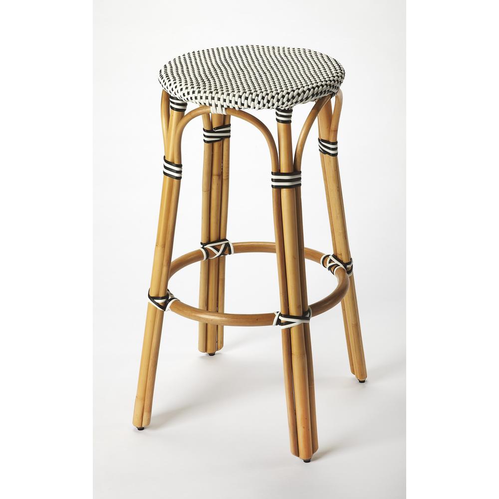 Classic Black and White Rattan Bar Stool Black. Picture 1