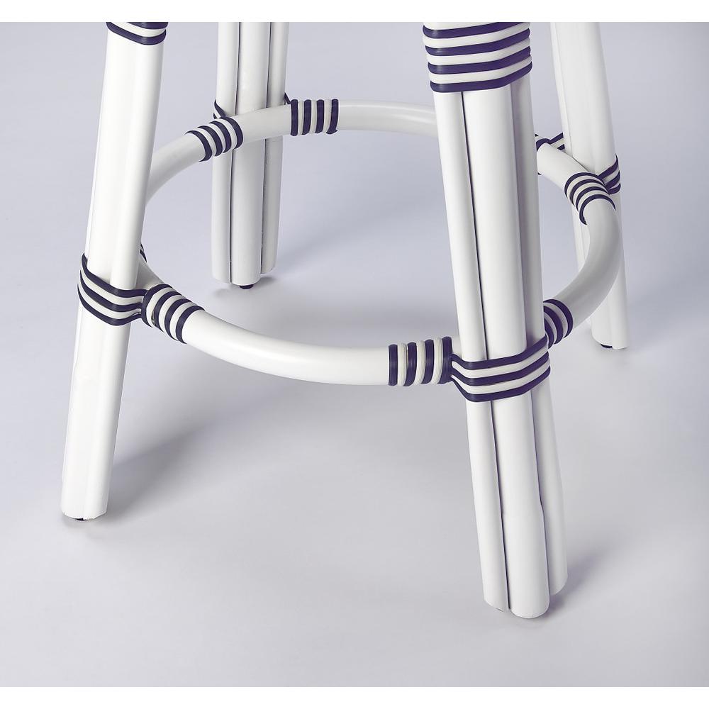 Classic White and Navy Blue Rattan Counter Stool White. Picture 4