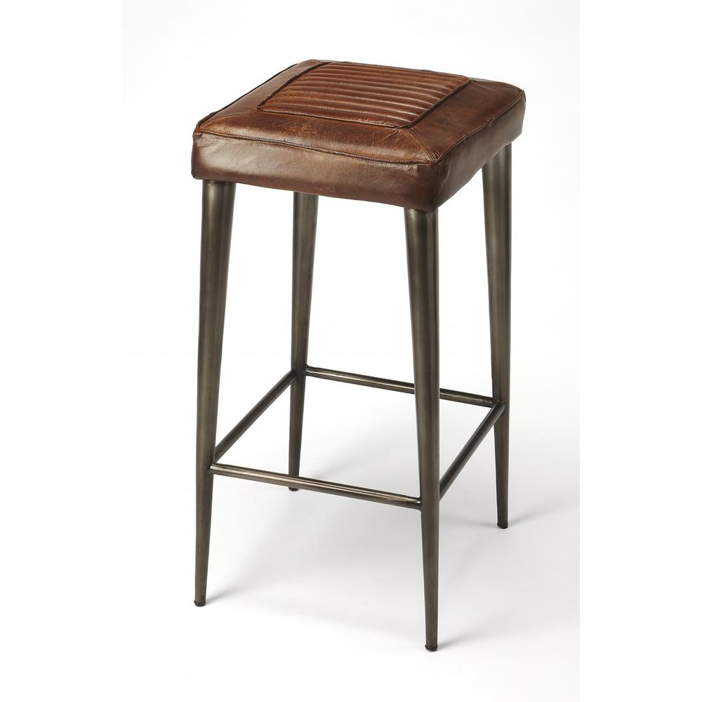 Brown Leather Bar Stool Dark Brown. Picture 1