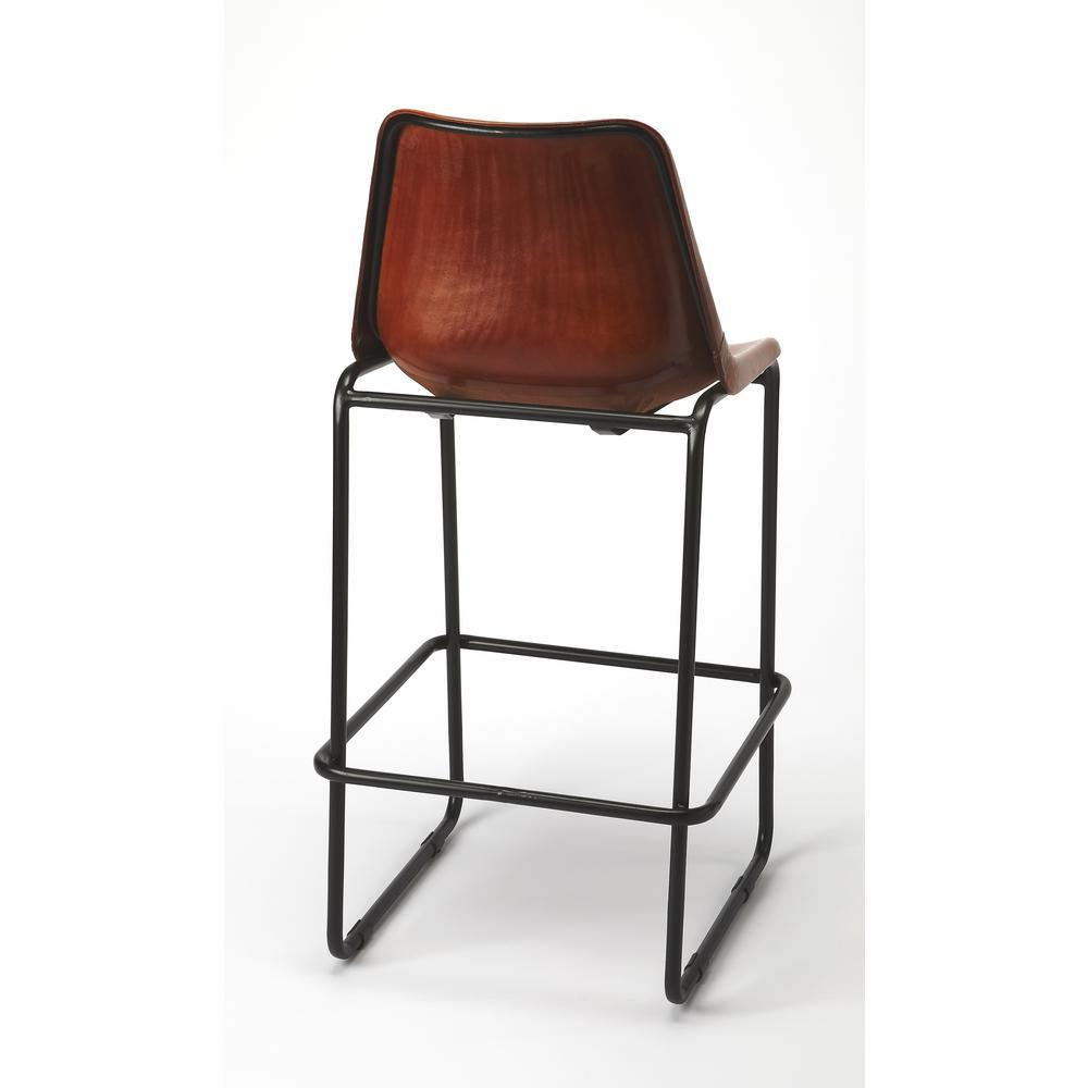 Brown Leather and Iron Bar Stool Medium Brown. Picture 2