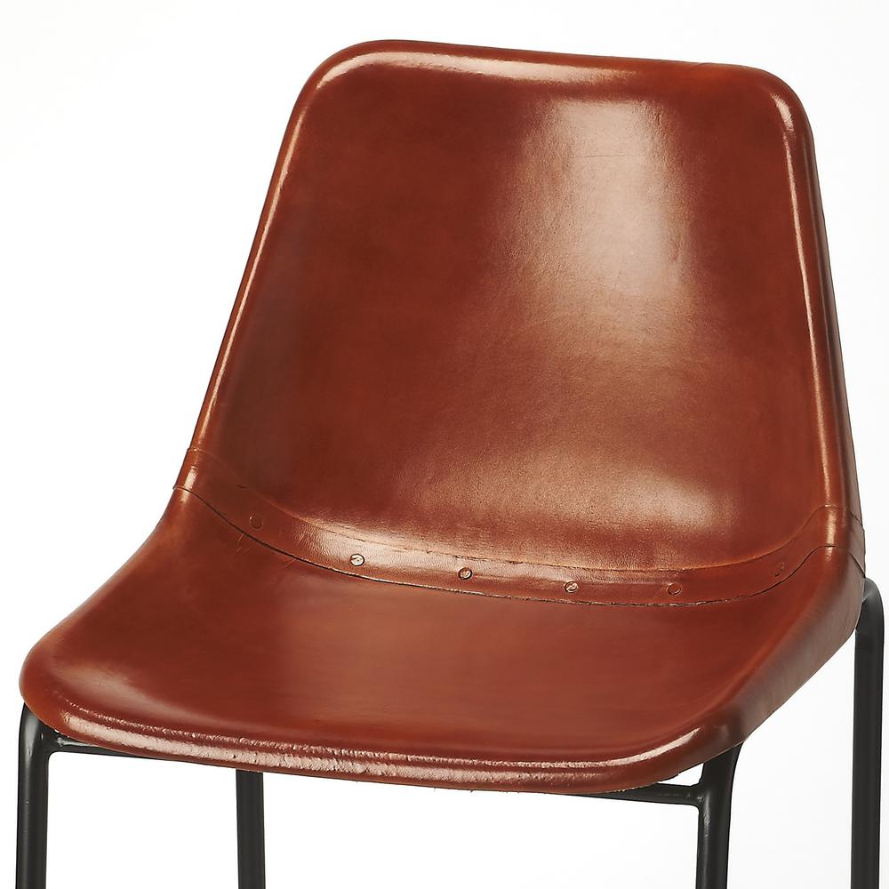 Brown Leather and Iron Bar Stool Medium Brown. Picture 3