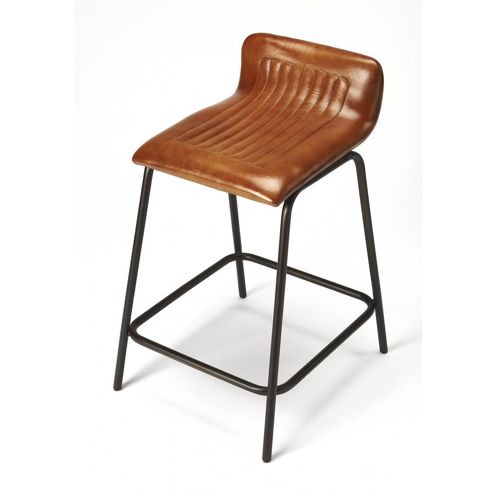Brown Leather and Metal Counter Stool Dark Brown. Picture 1