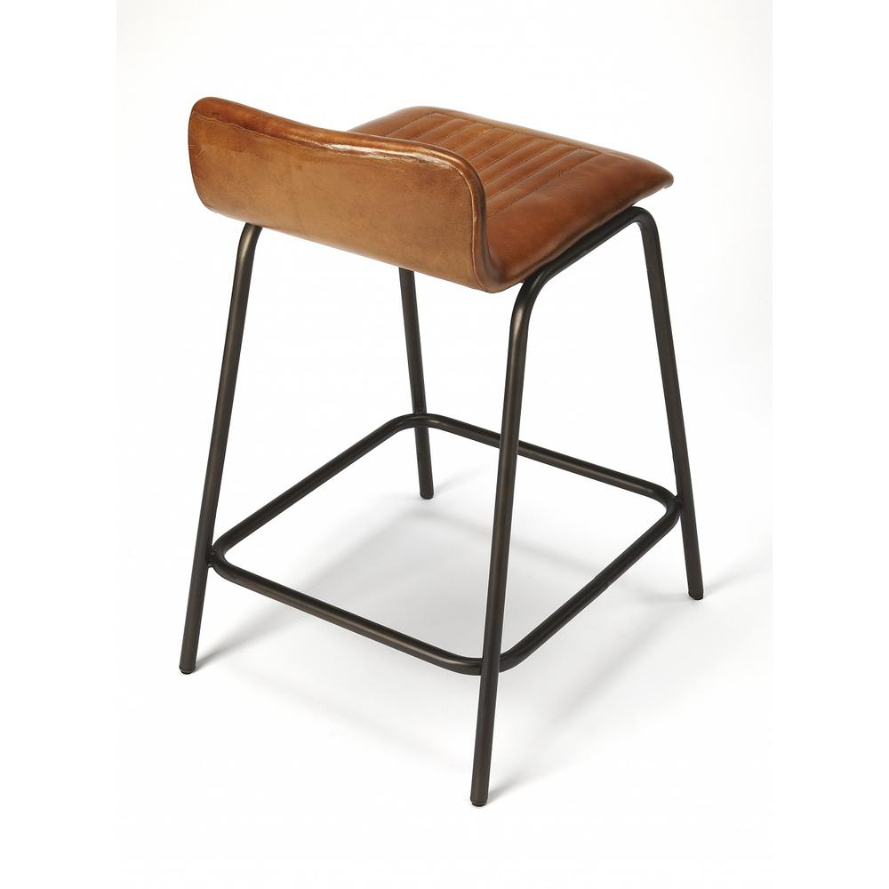 Brown Leather and Metal Counter Stool Dark Brown. Picture 3