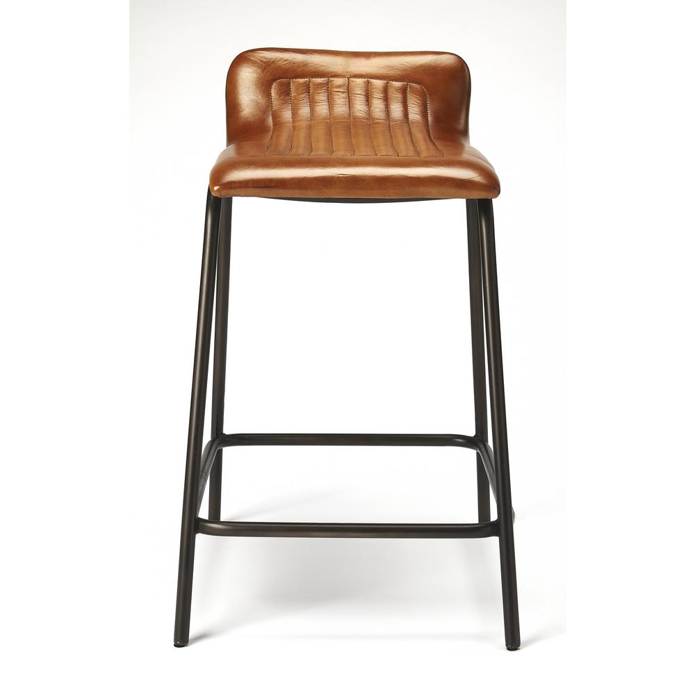 Brown Leather and Metal Counter Stool Dark Brown. Picture 4
