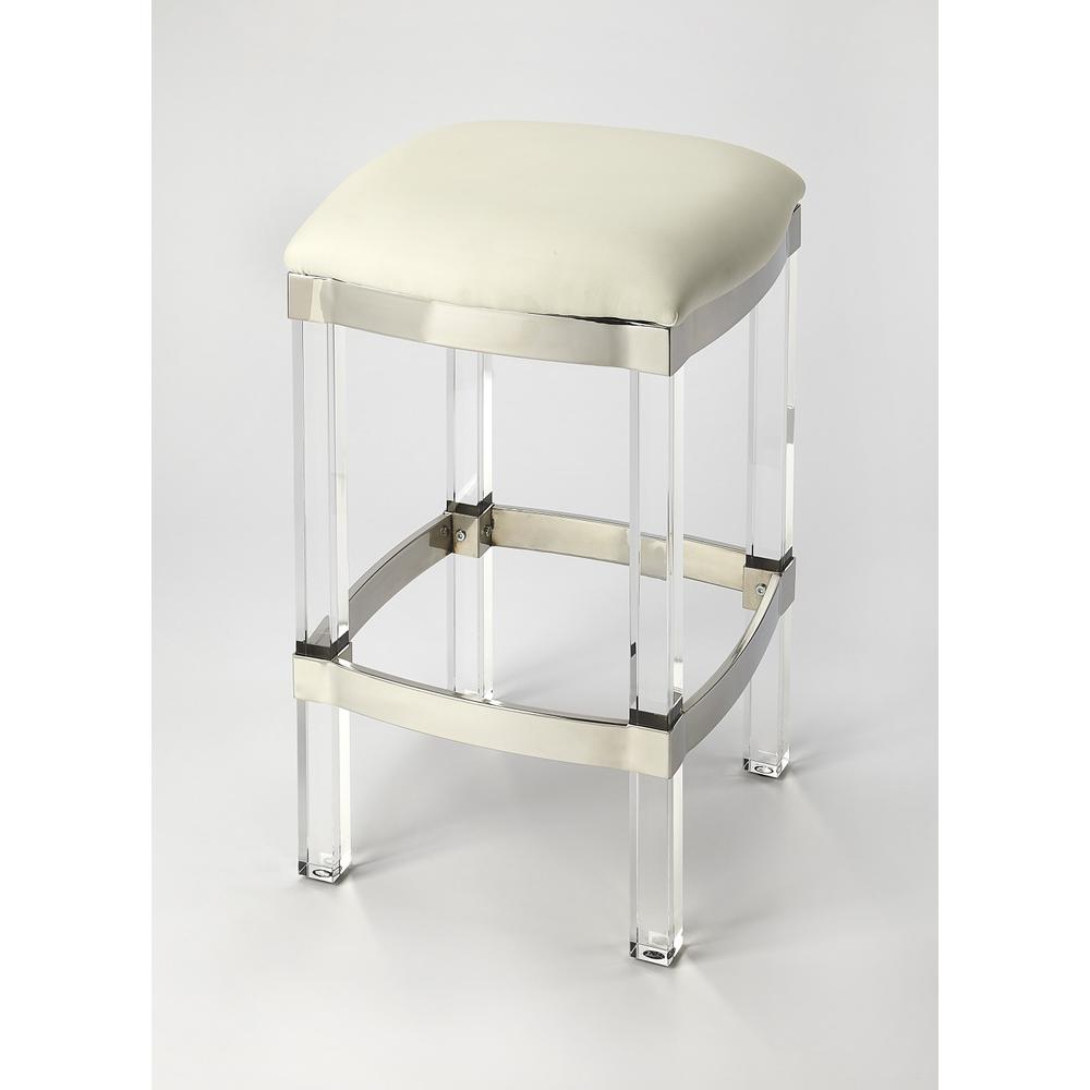 Acrylic and White Leather Counter Stool White. Picture 1