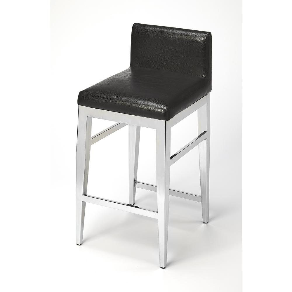 Stainless Steel and Black Faux Leather Counter Stool Black. The main picture.