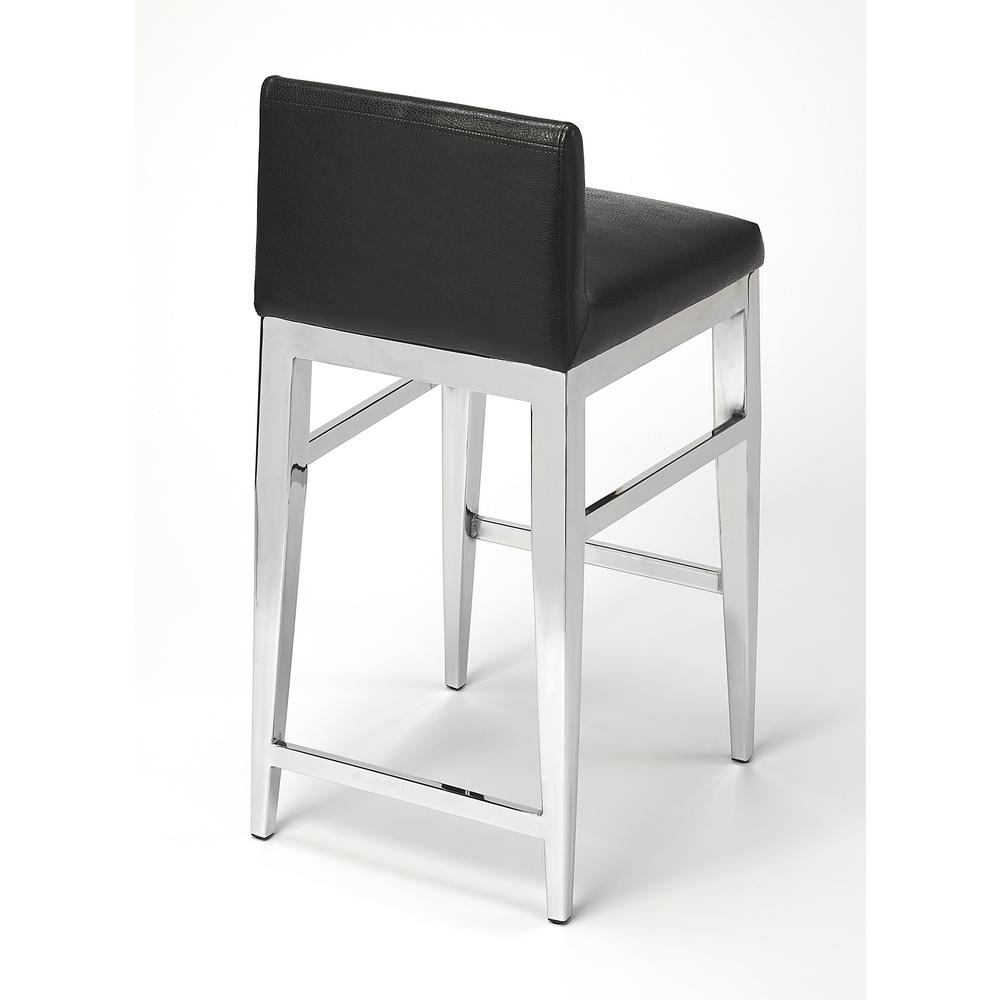 Stainless Steel and Black Faux Leather Counter Stool Black. Picture 2