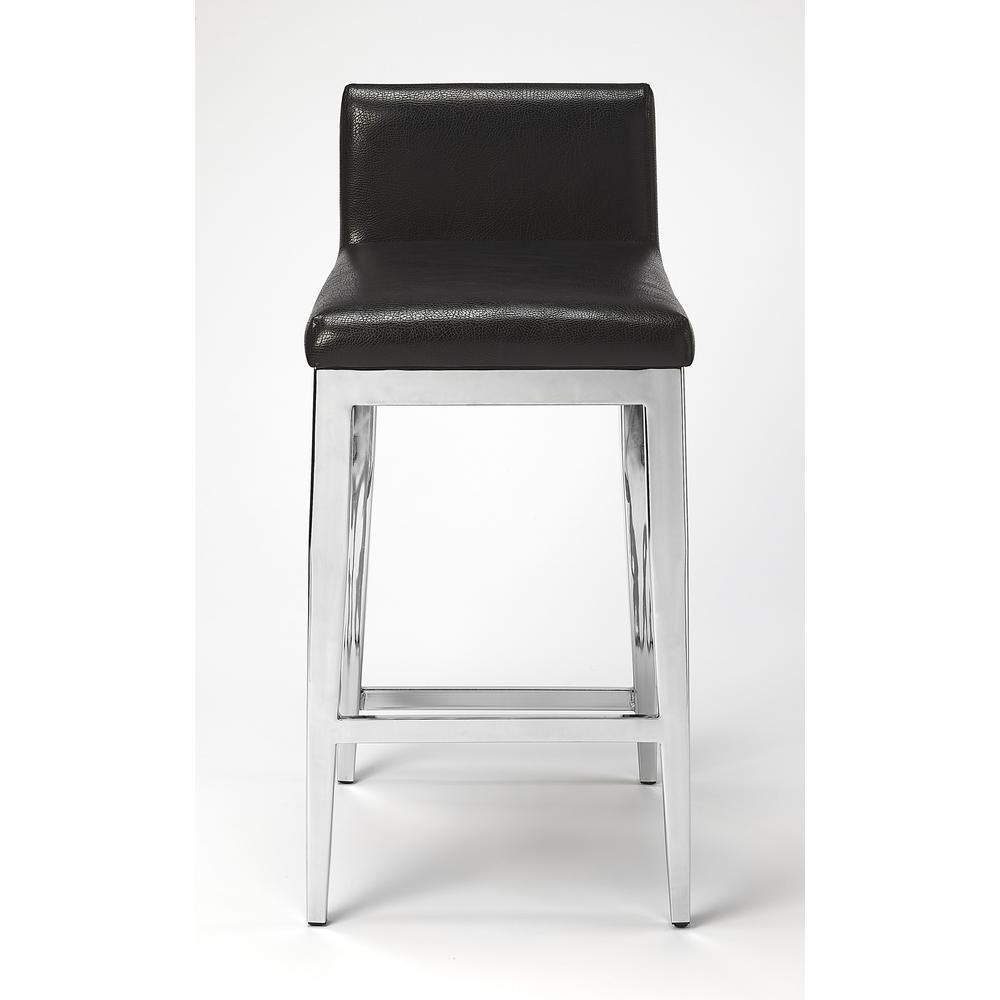Stainless Steel and Black Faux Leather Counter Stool Black. Picture 3