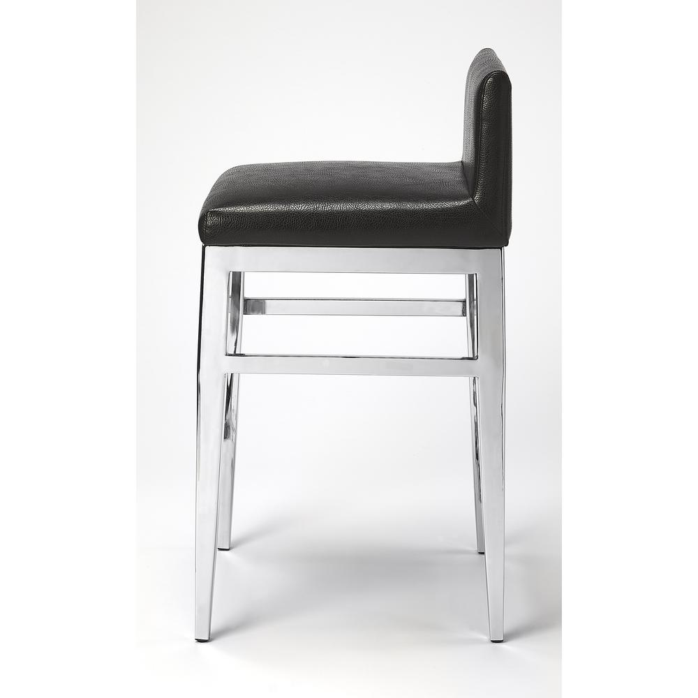 Stainless Steel and Black Faux Leather Counter Stool Black. Picture 4