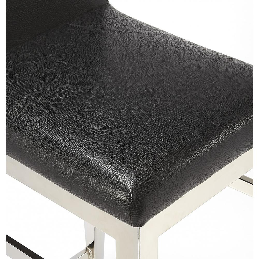 Stainless Steel and Black Faux Leather Counter Stool Black. Picture 5