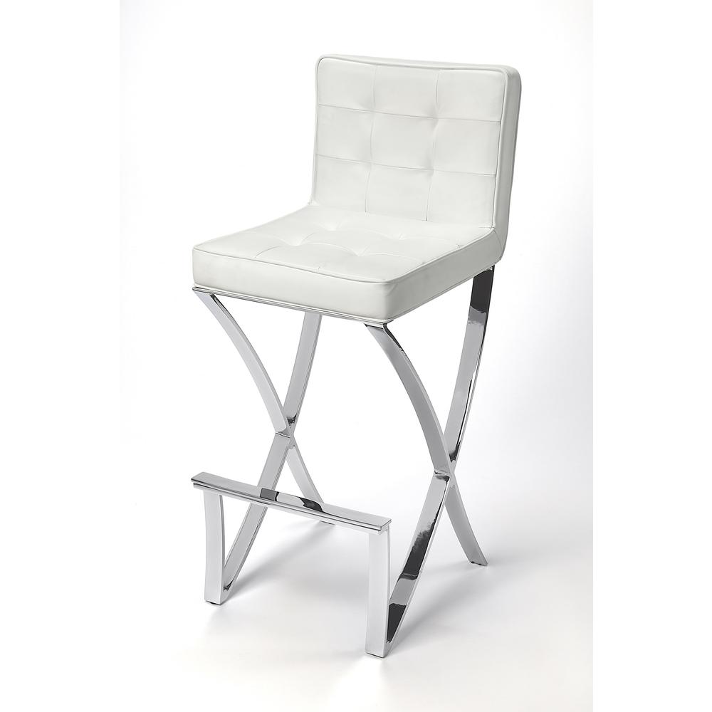 Modern White Faux Leather Bar Stool White. Picture 1