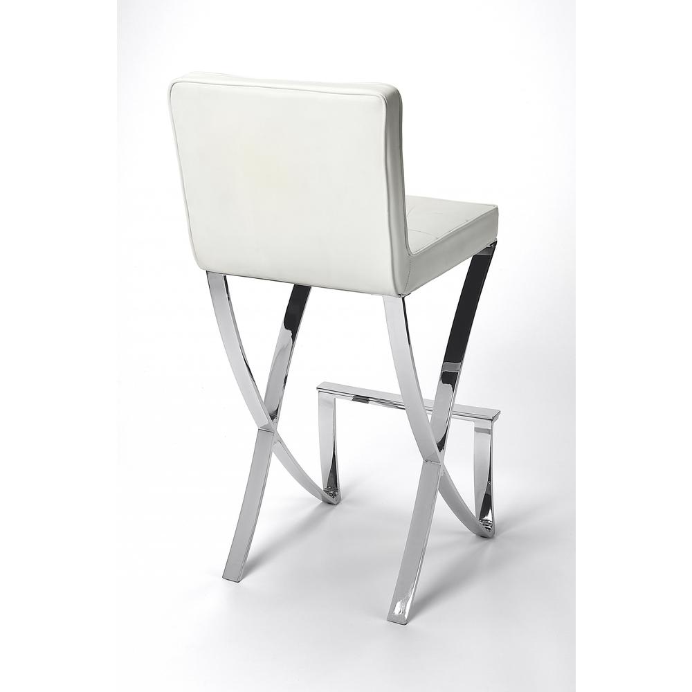 Modern White Faux Leather Bar Stool White. Picture 2