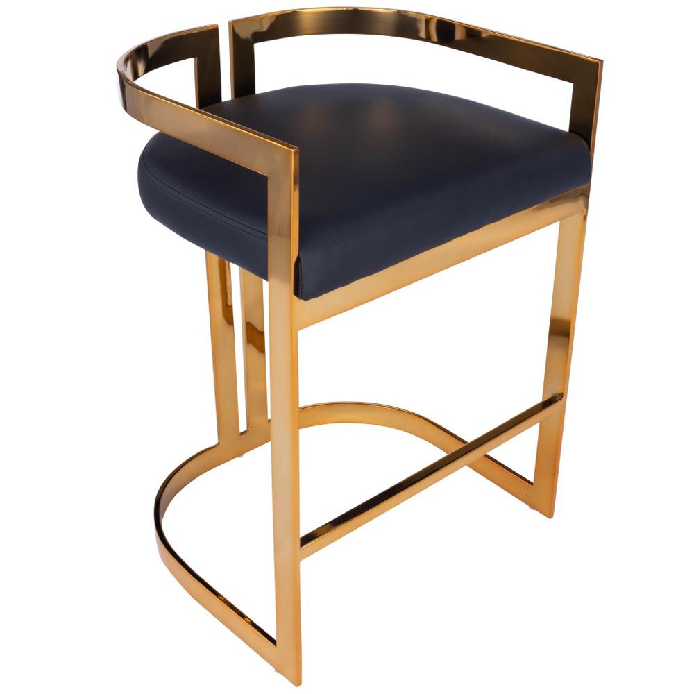 Gold and Black Faux Leather Counter Stool Black. Picture 1