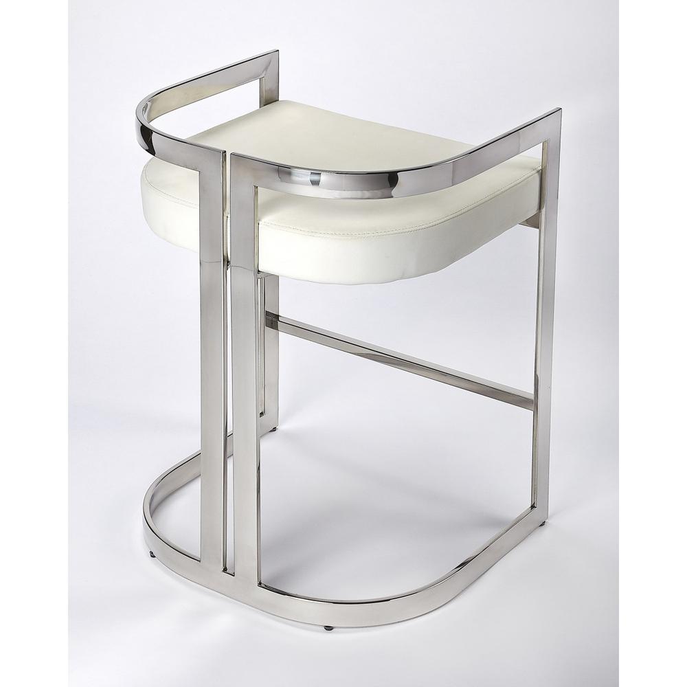 Nickel Plated White Faux Leather Counter Stool Silver. Picture 2