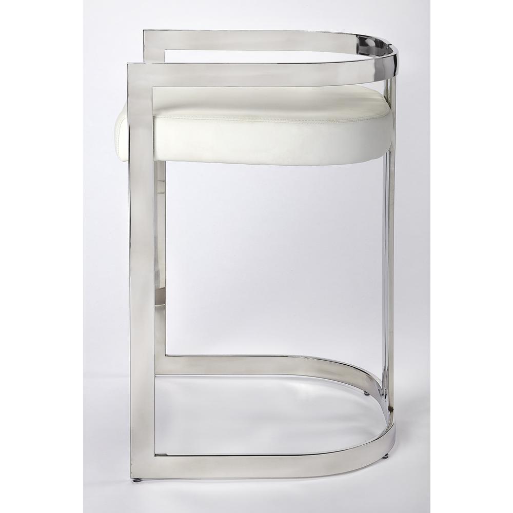 Nickel Plated White Faux Leather Counter Stool Silver. Picture 5