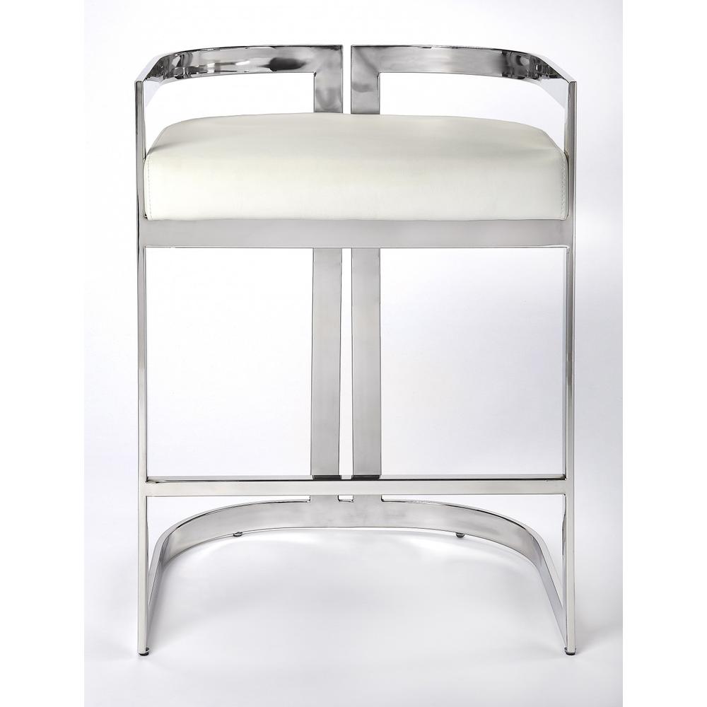 Nickel Plated White Faux Leather Counter Stool Silver. Picture 6