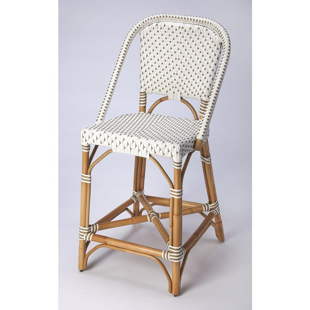 White and Tan Beige Rattan Counter Stool White. Picture 1
