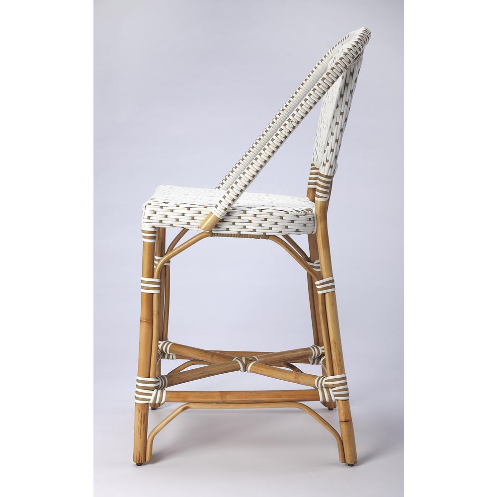 White and Tan Beige Rattan Counter Stool White. Picture 2