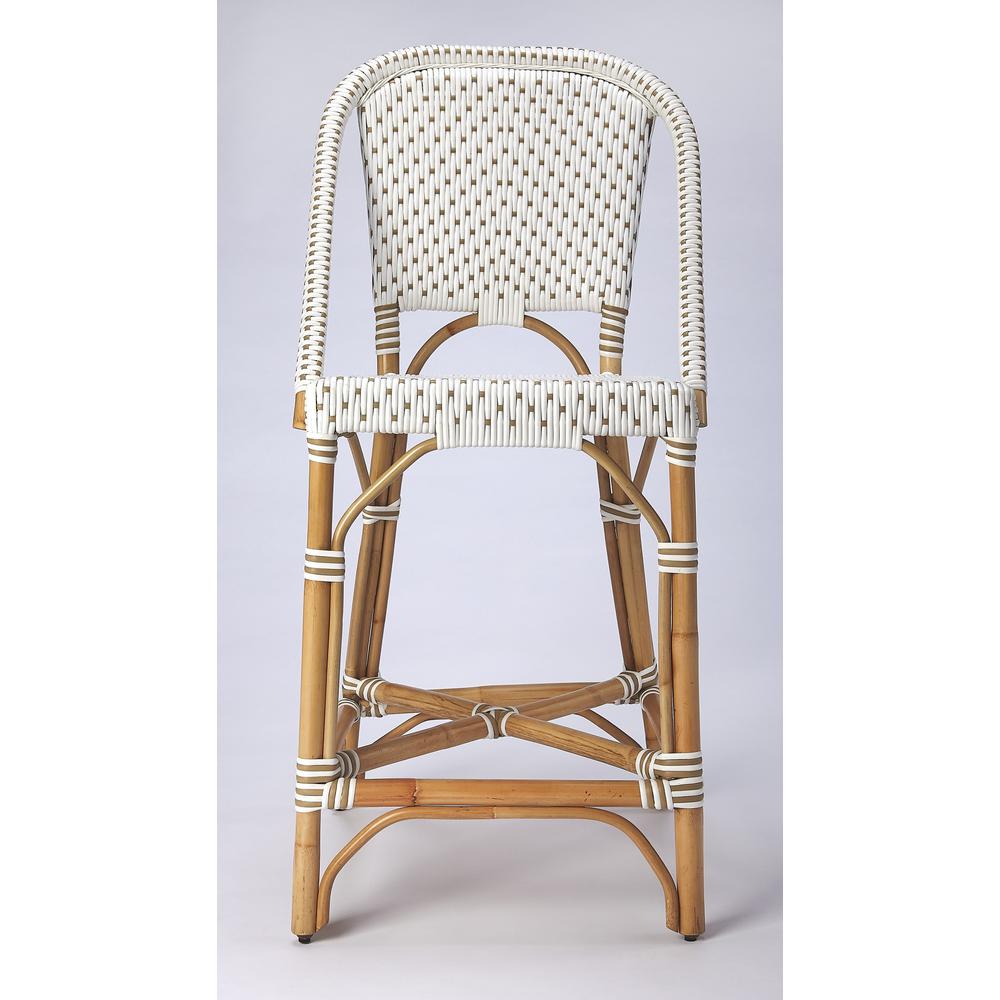 White and Tan Beige Rattan Counter Stool White. Picture 3