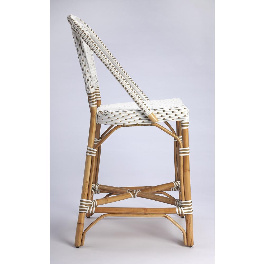 White and Tan Beige Rattan Counter Stool White. Picture 4