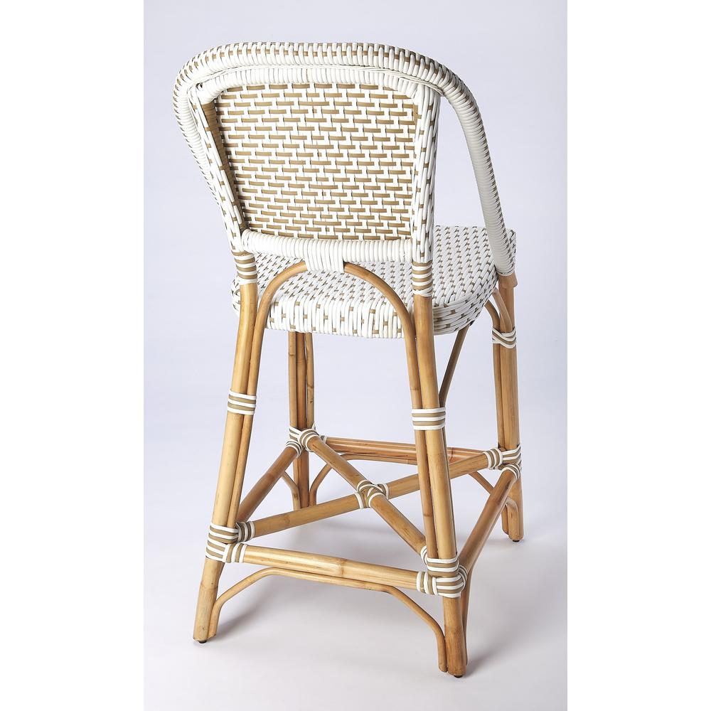 White and Tan Beige Rattan Counter Stool White. Picture 8