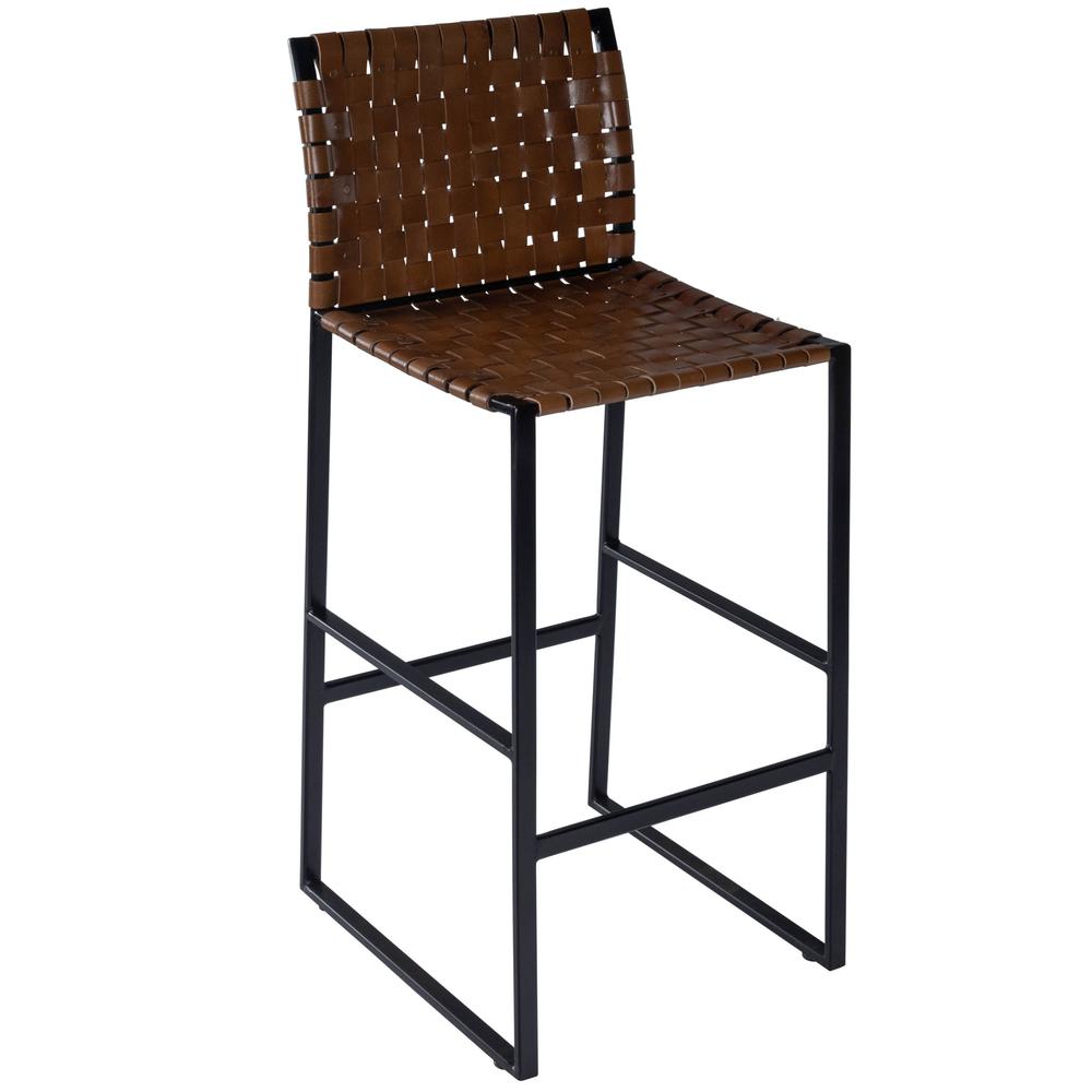 Brown Woven Leather Bar Stool Medium Brown. The main picture.