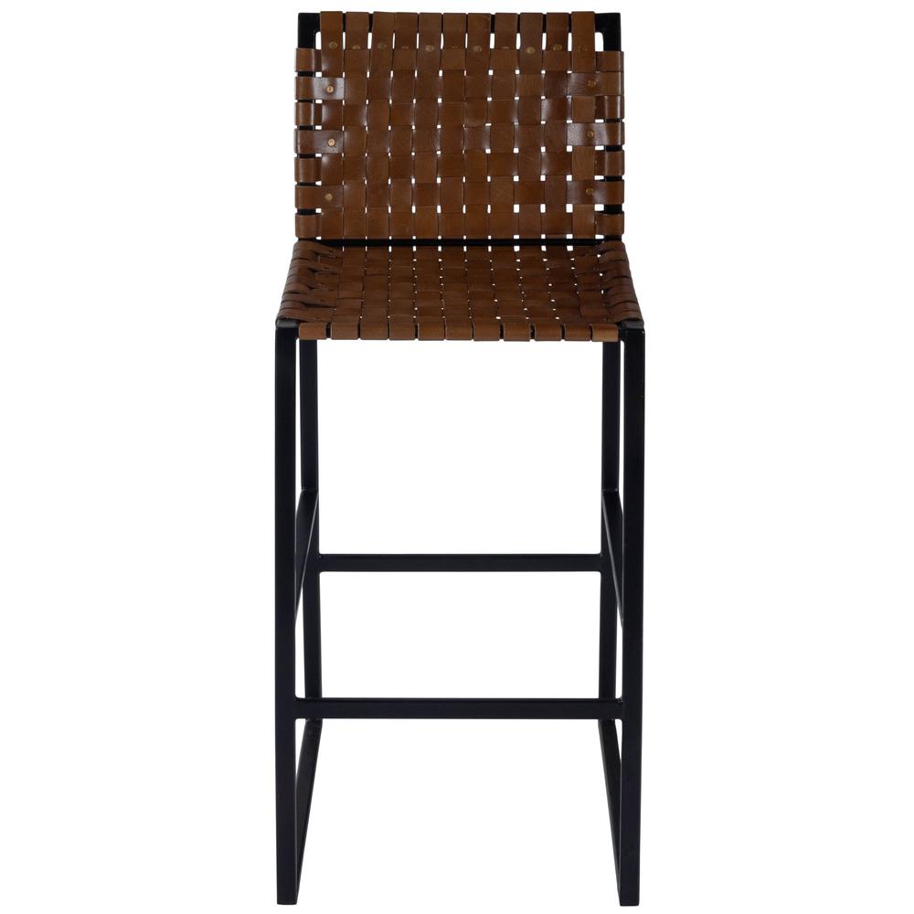 Brown Woven Leather Bar Stool Medium Brown. Picture 2