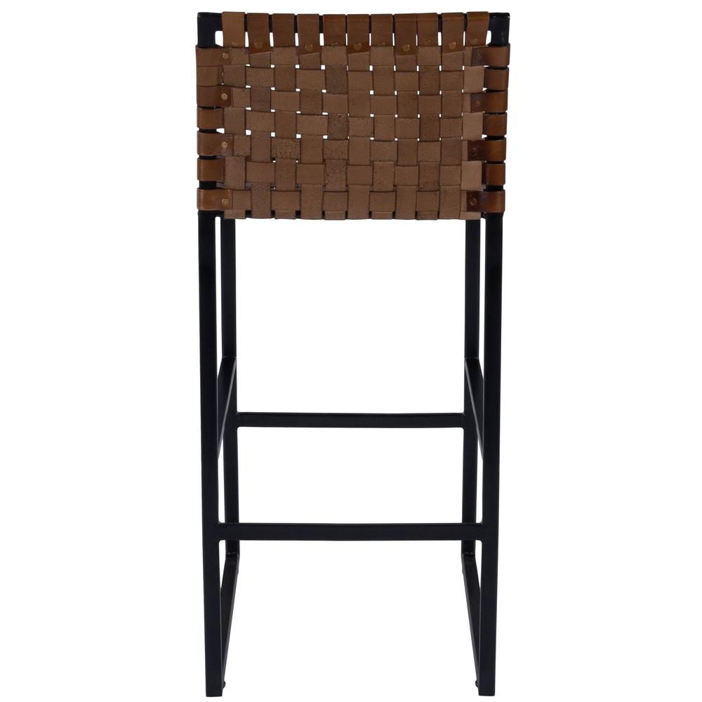 Brown Woven Leather Bar Stool Medium Brown. Picture 4