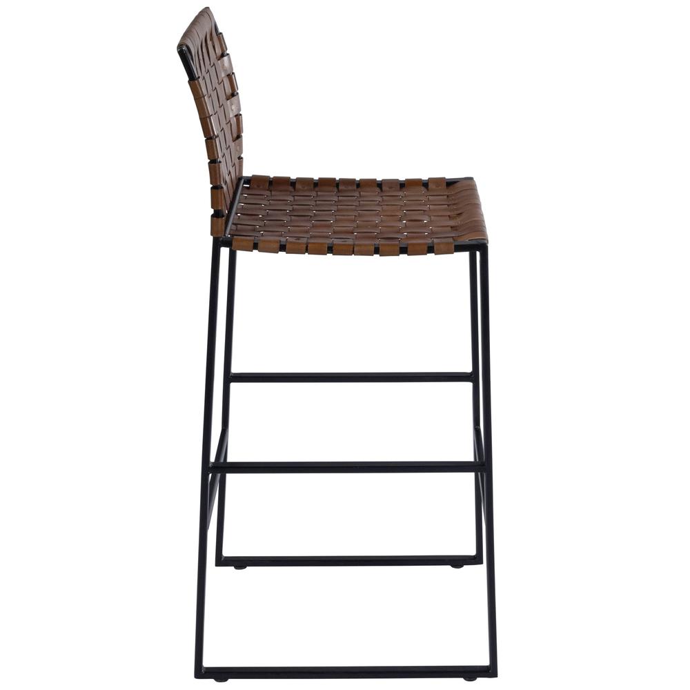 Brown Woven Leather Bar Stool Medium Brown. Picture 5