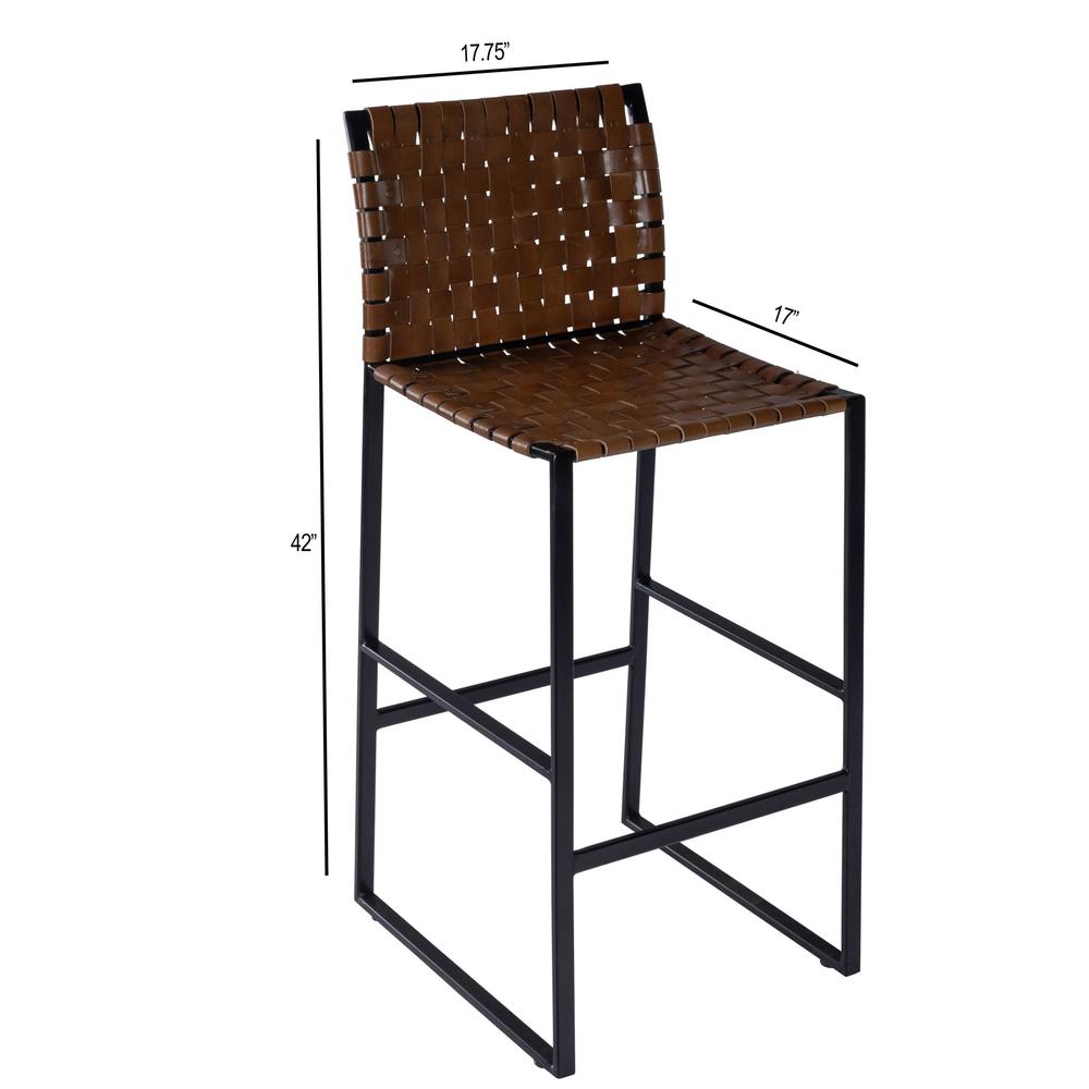 Brown Woven Leather Bar Stool Medium Brown. Picture 7
